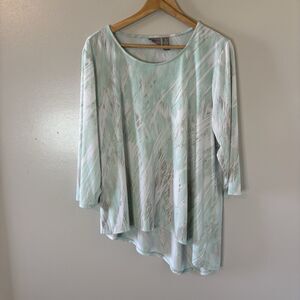 Chico’s Liquid Knit Tunic Top Mint Green 3/4 Sleeve Blouse Travel Sz 3 (XL)